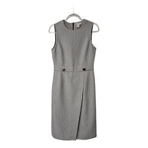 H&M Dress Small Sleeveless Houndstooth Sheath Gold Accent Buttons Back Zip